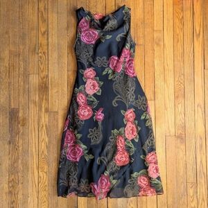 Vintage 90's Y2k Rose Floral Midi Dress with Cowl Neckline